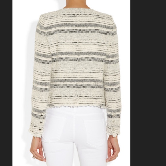 IRO Lizzie White Stripe Tweed Frayed Jacket sz 3 - Picture 3 of 11